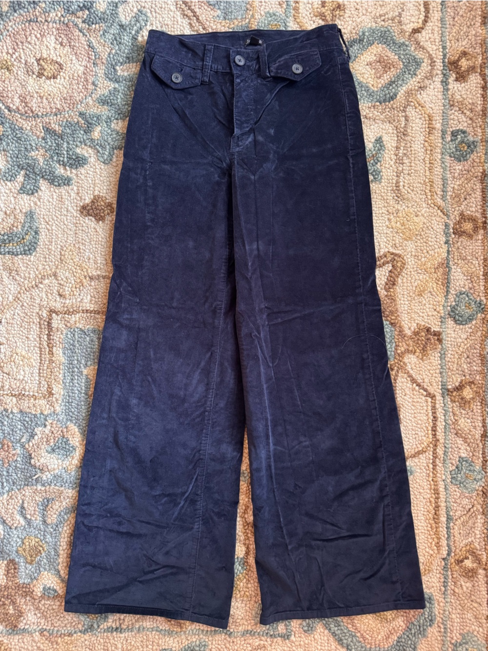 J. Crew High-rise Navy Washed Velvet Wide-leg Pant 24P